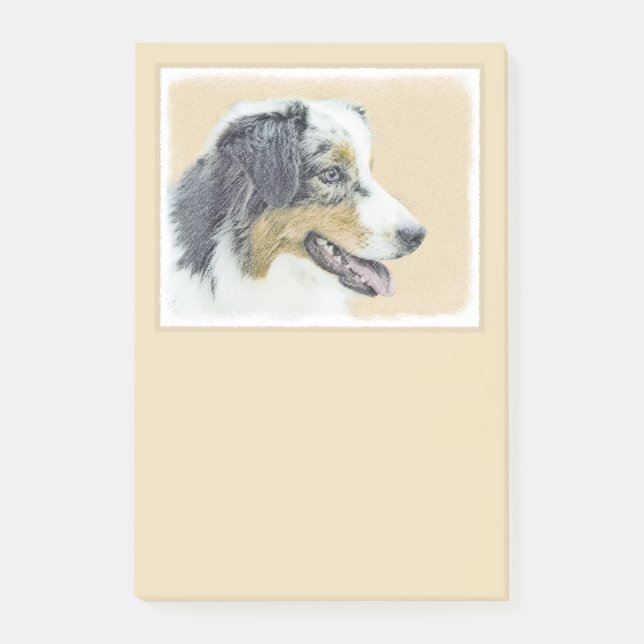 Australian Shepherd Painting - Original Dog Art Post-it Klebezettel (Vorderseite)