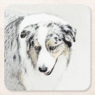 Australian Shepherd Painting - Original Dog Art Rechteckiger Pappuntersetzer