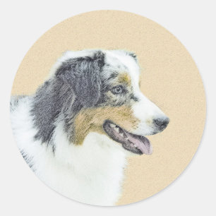 Australian Shepherd Painting - Original Dog Art Runder Aufkleber