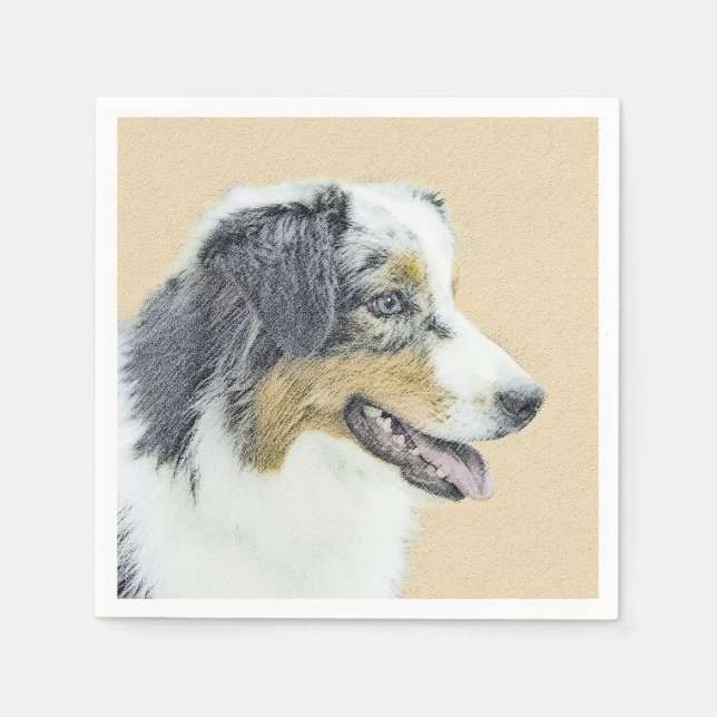 Australian Shepherd Painting - Original Dog Art Serviette (Vorderseite)
