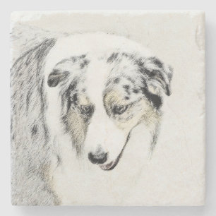 Australian Shepherd Painting - Original Dog Art Steinuntersetzer