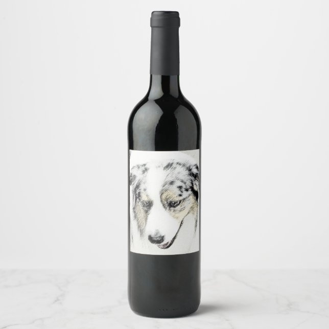 Australian Shepherd Painting - Original Dog Art Weinetikett (Vorderseite)