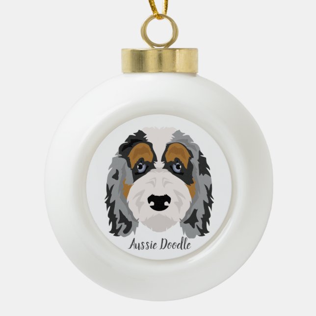 Australian Shepherd Poodle Mix Weihnachtsschmuck Keramik Kugel-Ornament (Vorderseite)