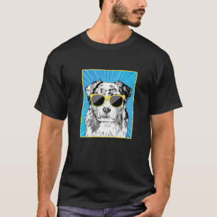 Australian Shepherd Portrait Pop Art Aussie Dog Su T-Shirt