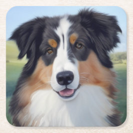 Australian Shepherd Portrait - Rechteckiger Pappuntersetzer