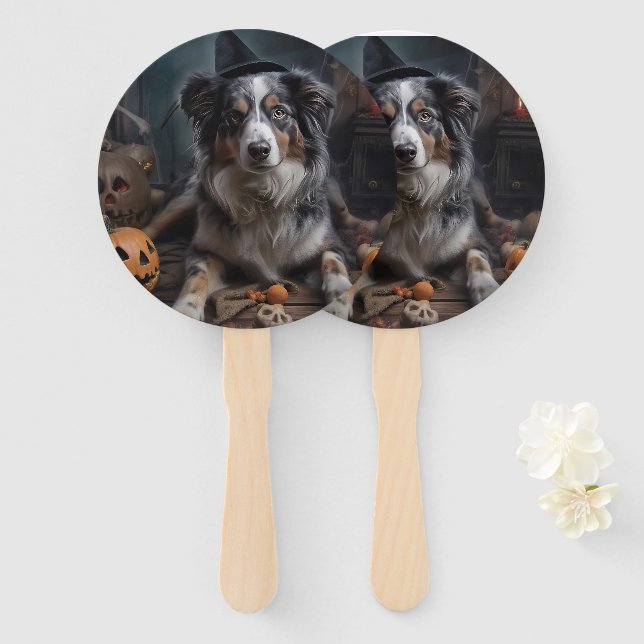 Australian Shepherd Pumpkins Halloween Beängstigen Fächer (Vorne und Hinten)