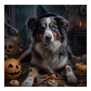 Australian Shepherd Pumpkins Halloween Beängstigen Poster