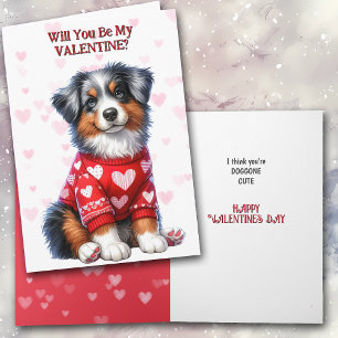 Australian Shepherd Puppy in Sweater Valentine Feiertagskarte