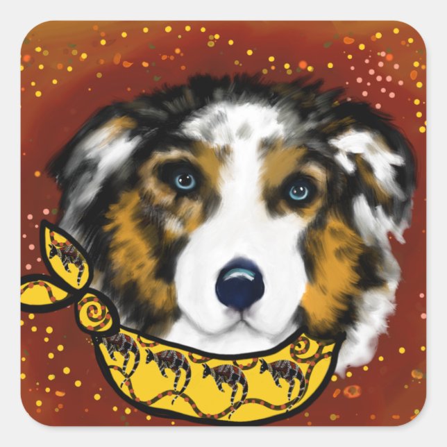 AUSTRALIAN SHEPHERD QUADRATISCHER AUFKLEBER (Vorderseite)