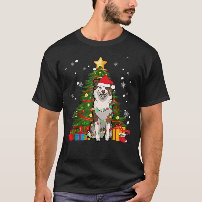 Australian shepherd Santa Christmas Tree Light T-Shirt (Vorderseite)
