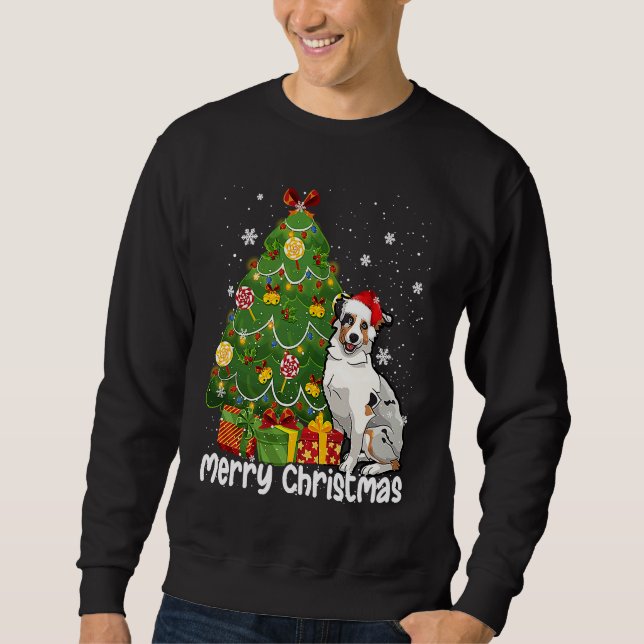 Australian Shepherd Santa Christmas Tree Lights Xm Sweatshirt (Vorderseite)