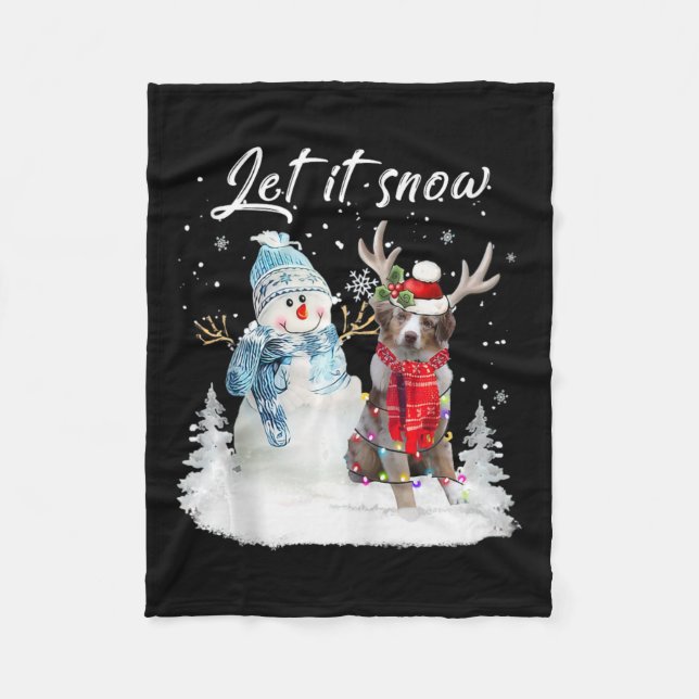 Australian Shepherd Santa Dog Christmas Snowman Xm Fleecedecke (Vorderseite)