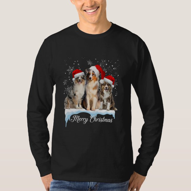 Australian Shepherd Santa Hat Merry Christmas T-Shirt (Vorderseite)