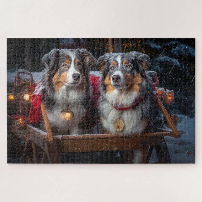Australian Shepherd Snowy Sleigh Weihnachtsdekor (Horizontal)