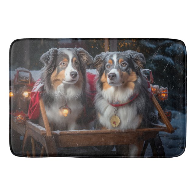 Australian Shepherd Snowy Sleigh Weihnachtsdekor Badematte (Vorderseite)