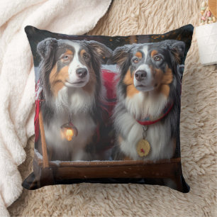 Australian Shepherd Snowy Sleigh Weihnachtsdekor Kissen