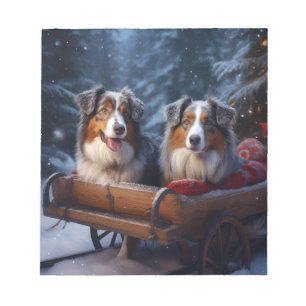 Australian Shepherd Snowy Sleigh Weihnachtsdekor Notizblock