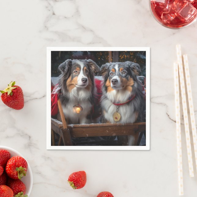 Australian Shepherd Snowy Sleigh Weihnachtsdekor Serviette (Beispiel)
