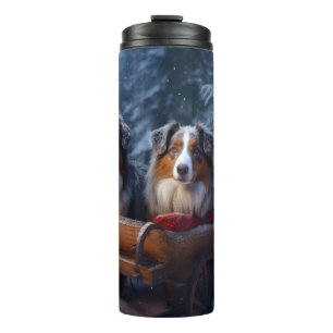 Australian Shepherd Snowy Sleigh Weihnachtsdekor Thermosbecher