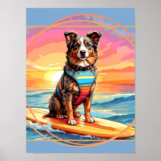 Australian Shepherd Surfing Poster (Vorne)