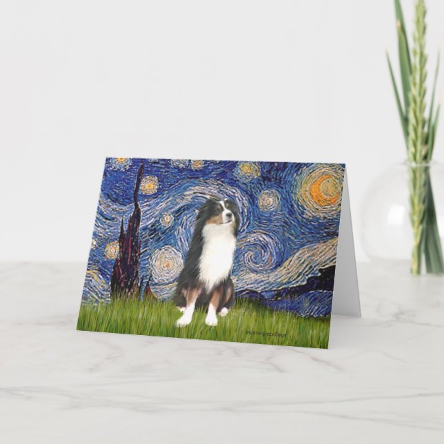Australian Shepherd (Tri2) - Starry Night Karte (Vorderseite)