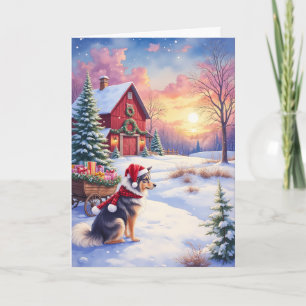 Australian Shepherd Weihnachten Scheunen-Schlitten Karte