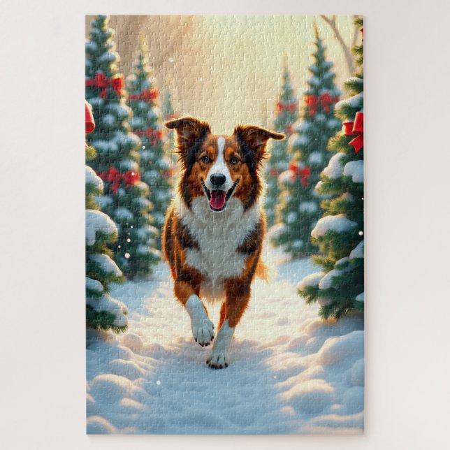 Australian Shepherd Weihnachtsbaumplantage Malerei (Vertikal)