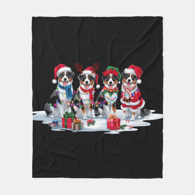 Australian Shepherd Weihnachtsmannmütze antler elf Fleecedecke (Vorderseite)