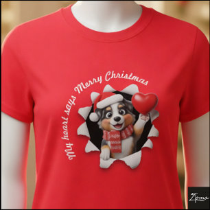 Australian Shepherd Welpe Weihnachts Herz Schal T-Shirt