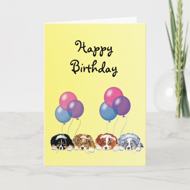 Australian Shepherd Welppies Happy Birthday Karte (Vorderseite)