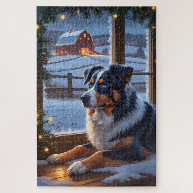 Australian Shepherd With Christmas Lights Holiday (Vertikal)