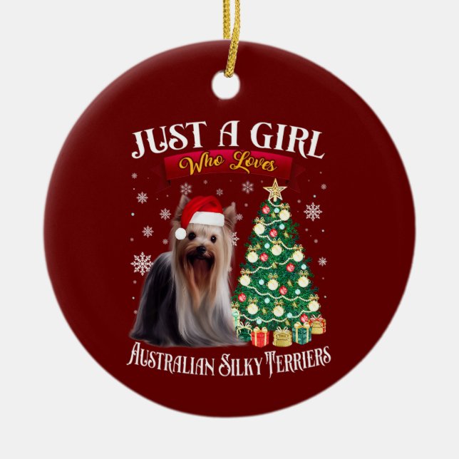 Australian Silky Terrier dog Christmas Tree xmas Keramik Ornament (Vorne)