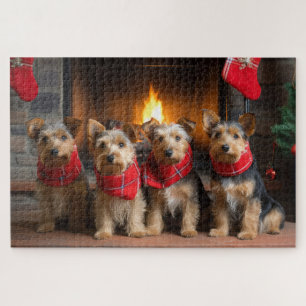 Australian Terrier am Kamin Weihnachten