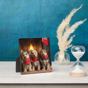 Australian Terrier am Kamin Weihnachten Fotoplatte