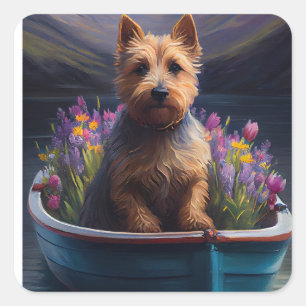 Australian Terrier auf Paddle: Ein landschaftliche Quadratischer Aufkleber