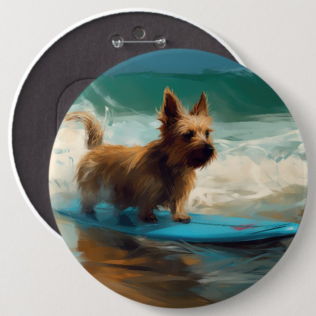 Australian Terrier Beach Surfing Painting Button (Vorne & Hinten)