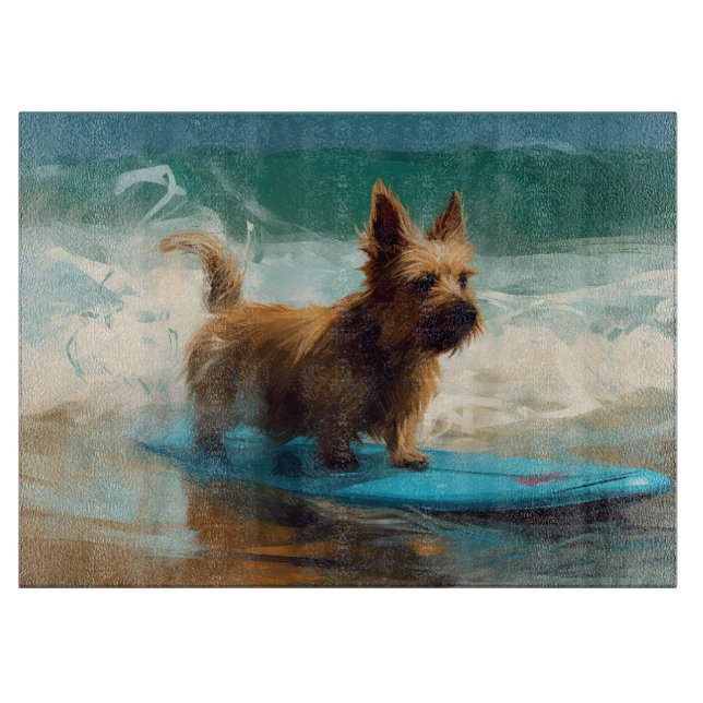 Australian Terrier Beach Surfing Painting Schneidebrett (Vorderseite)