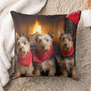 Australian Terrier by Fireplace Christmas Kissen
