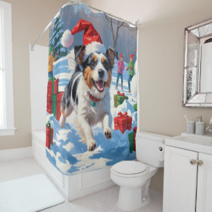 Australian Terrier Christmas Festive Snow Scene Duschvorhang