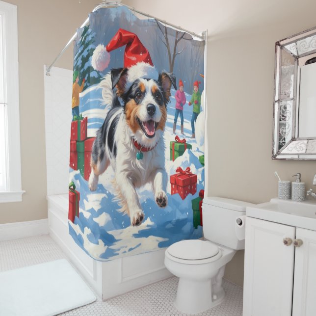 Australian Terrier Christmas Festive Snow Scene Duschvorhang (Beispiel)
