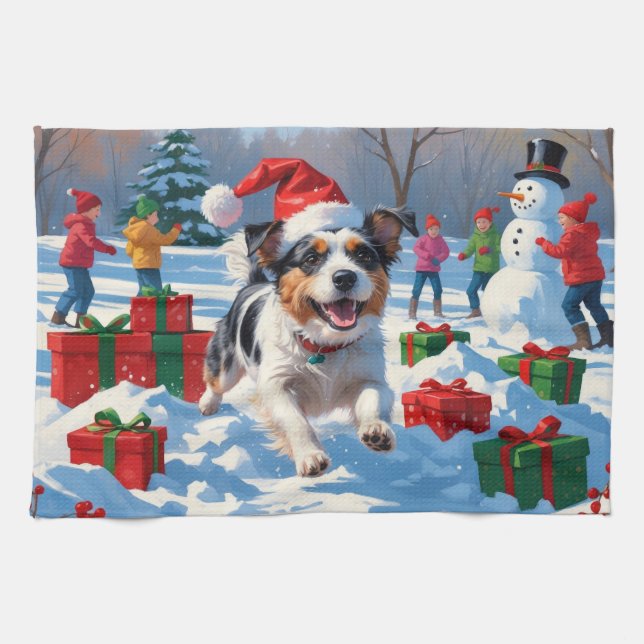 Australian Terrier Christmas Festive Snow Scene Geschirrtuch (Horizontal)