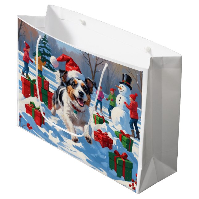 Australian Terrier Christmas Festive Snow Scene Große Geschenktüte (Vorderseite Schrägansicht)