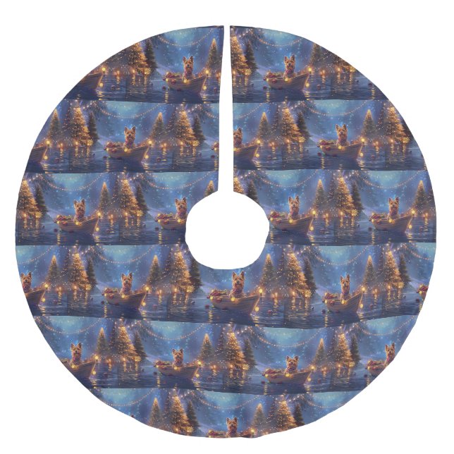 Australian Terrier Christmas Festive Voyage Polyester Weihnachtsbaumdecke (Vorderseite)