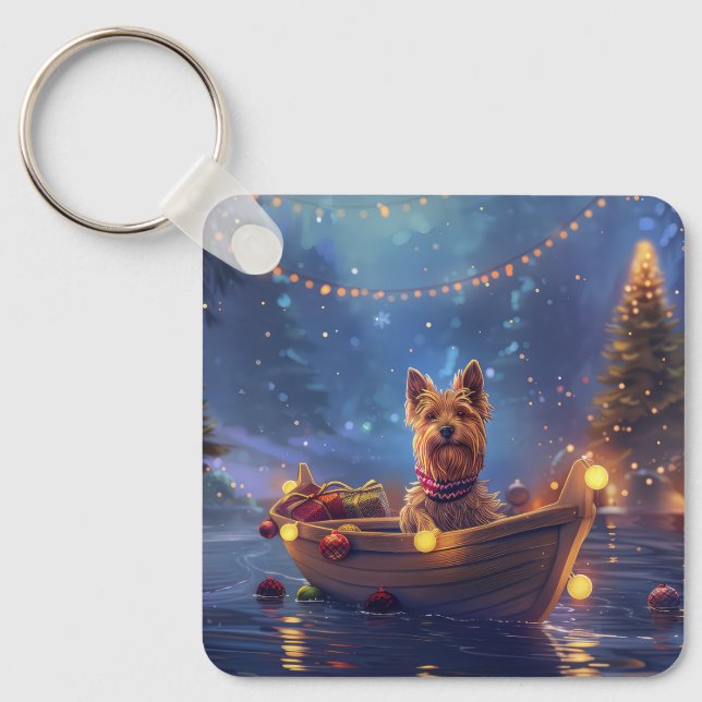 Australian Terrier Christmas Festive Voyage Schlüsselanhänger (Vorderseite)