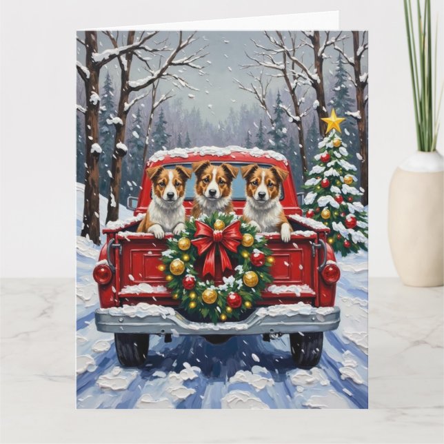 Australian Terrier Christmas Red Truck Holiday Karte (Vorderseite)