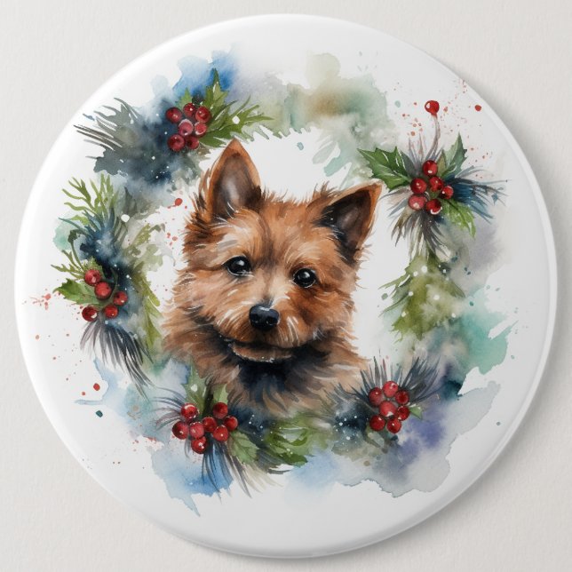 Australian Terrier Christmas Wreath Festive Pup Button (Vorderseite)