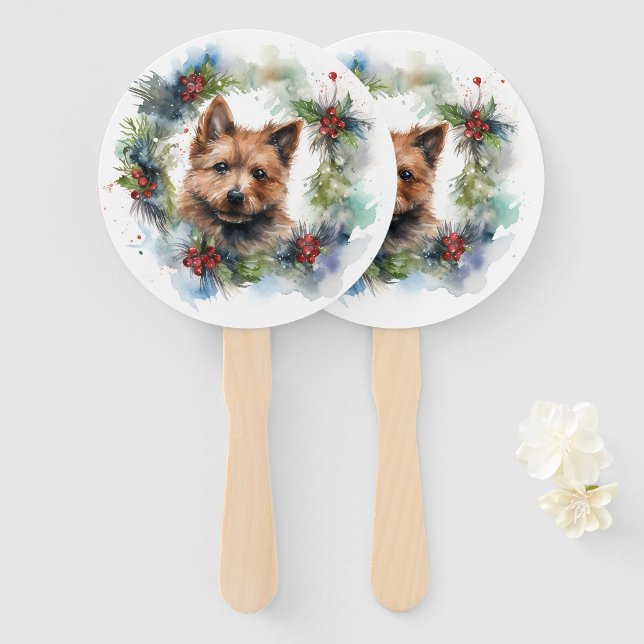 Australian Terrier Christmas Wreath Festive Pup Fächer (Vorne und Hinten)