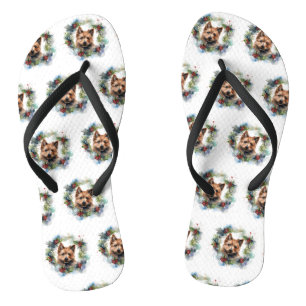 Australian Terrier Christmas Wreath Festive Pup Flip Flops