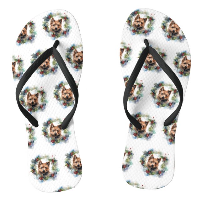 Australian Terrier Christmas Wreath Festive Pup Flip Flops (Fußbett)