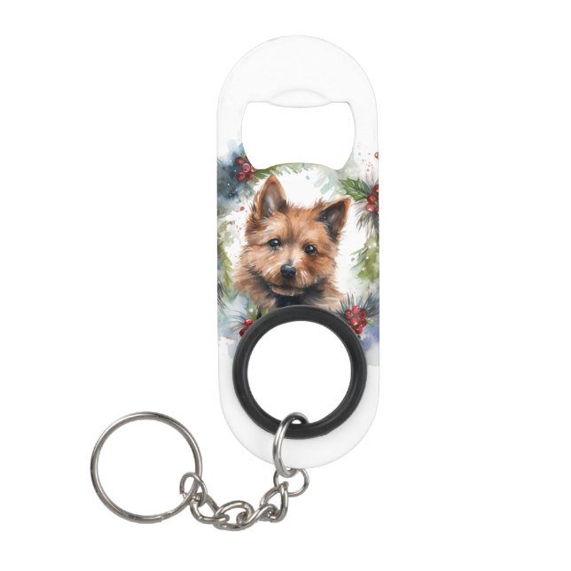 Australian Terrier Christmas Wreath Festive Pup Mini Flaschenöffner (Vorderseite)